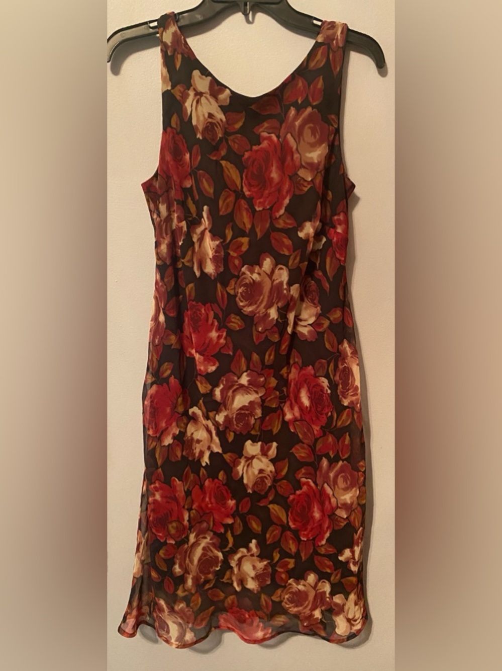 Vintage connected apparel Floral Slip Dress in Red, Cream & Brown